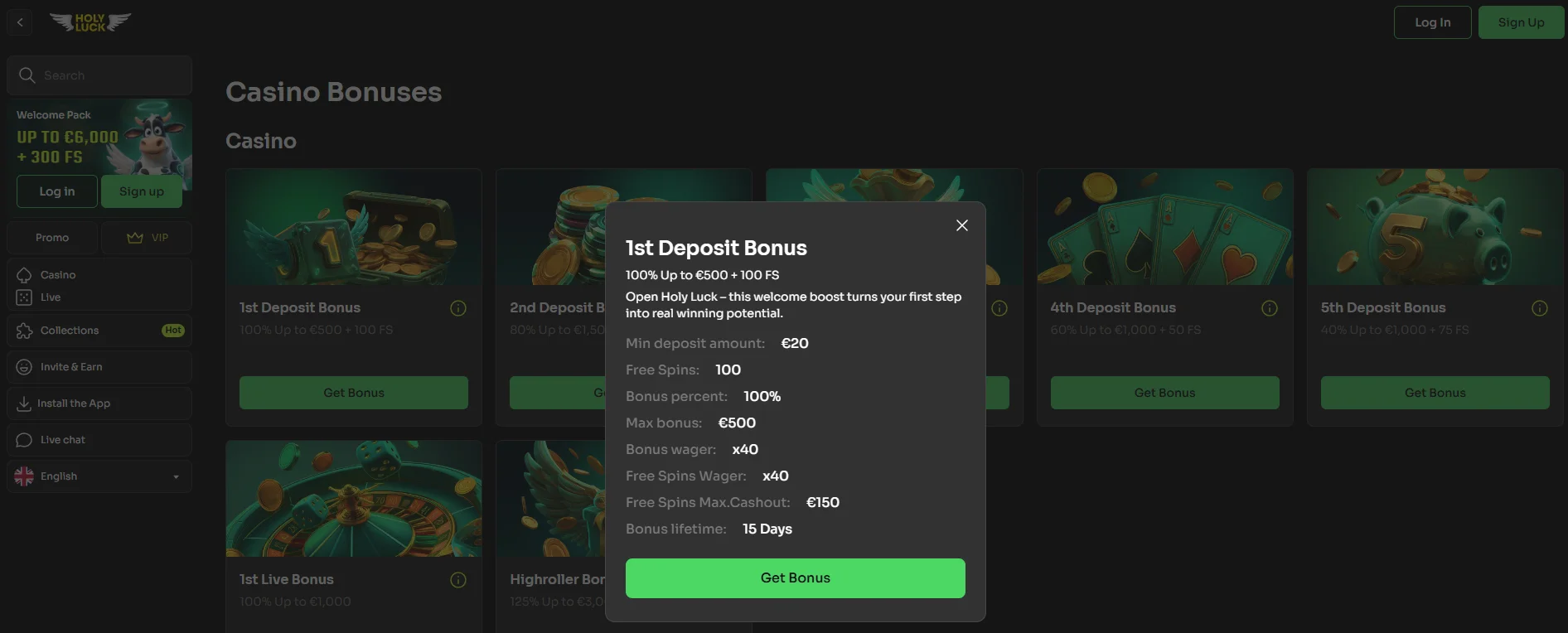 Holyluck Casino No Deposit Bonus